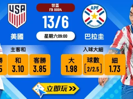 2026 美國 vs 巴拉圭 波膽推介｜樂古娛樂精選一文睇清